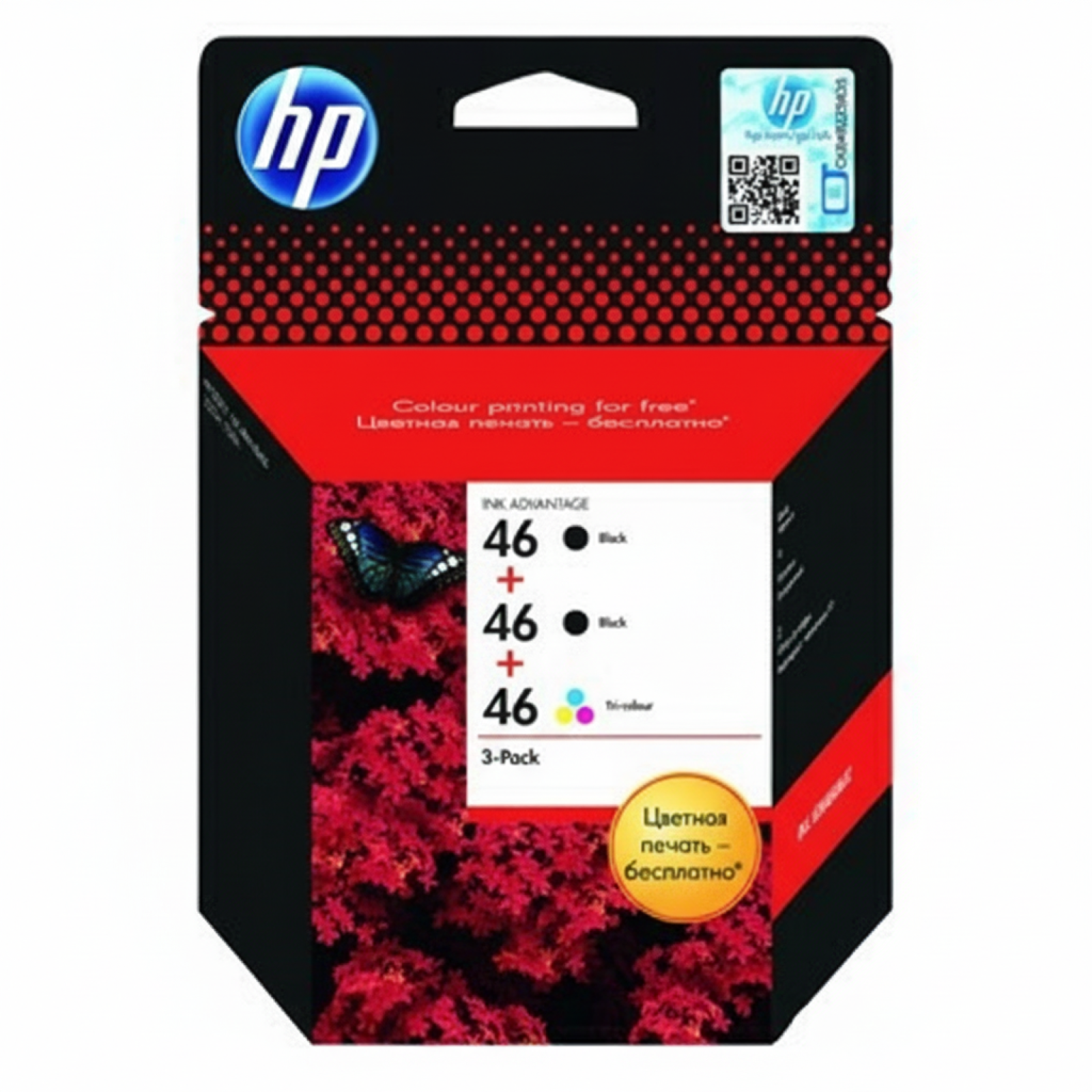 Original OEM Ink Cartridges HP 2x 46 BK + 46 C (F6T40AE) (multi pack)