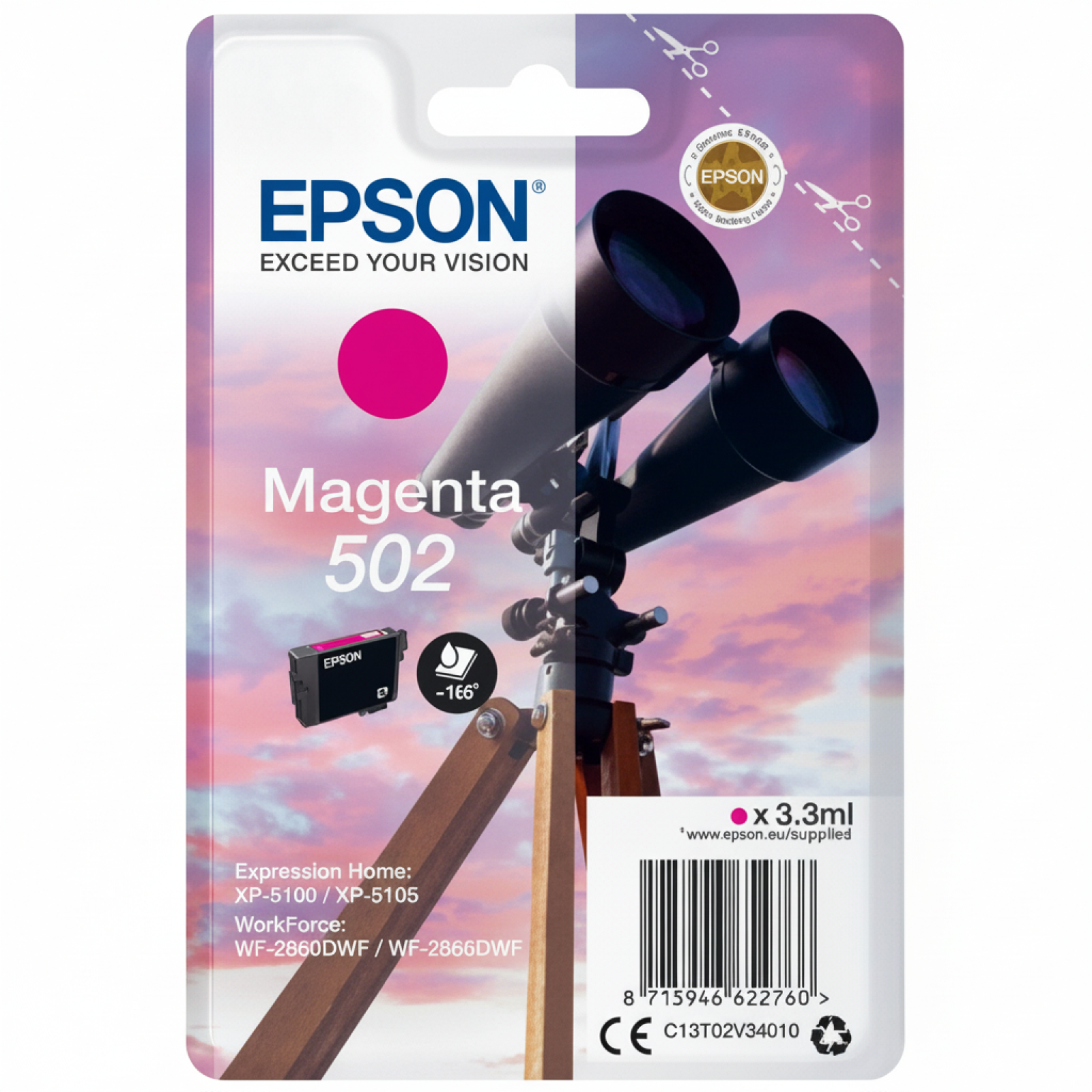 Original OEM Ink Cartridge Epson 502 (C13T02V34010) (Magenta)