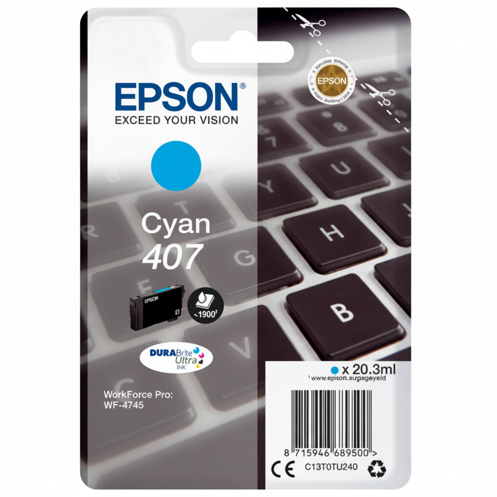 Original OEM Ink Cartridge Epson 407 (T07U2) (Cyan)
