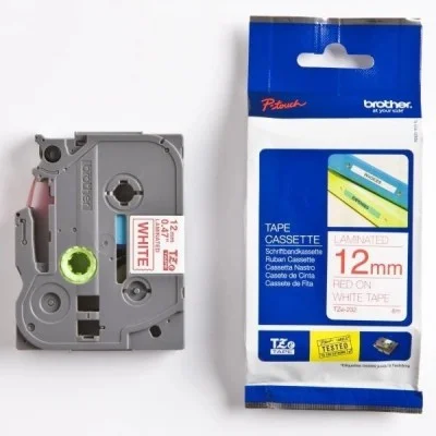 Original OEM Ribbon Brother TZe-232 (TZE232) (White) (12 mm, 8 m, White, Red)