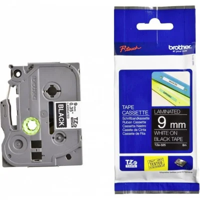 Original OEM Ribbon Brother TZe-325 (TZE325) (Black) (9 mm, 8 m, Black, White)