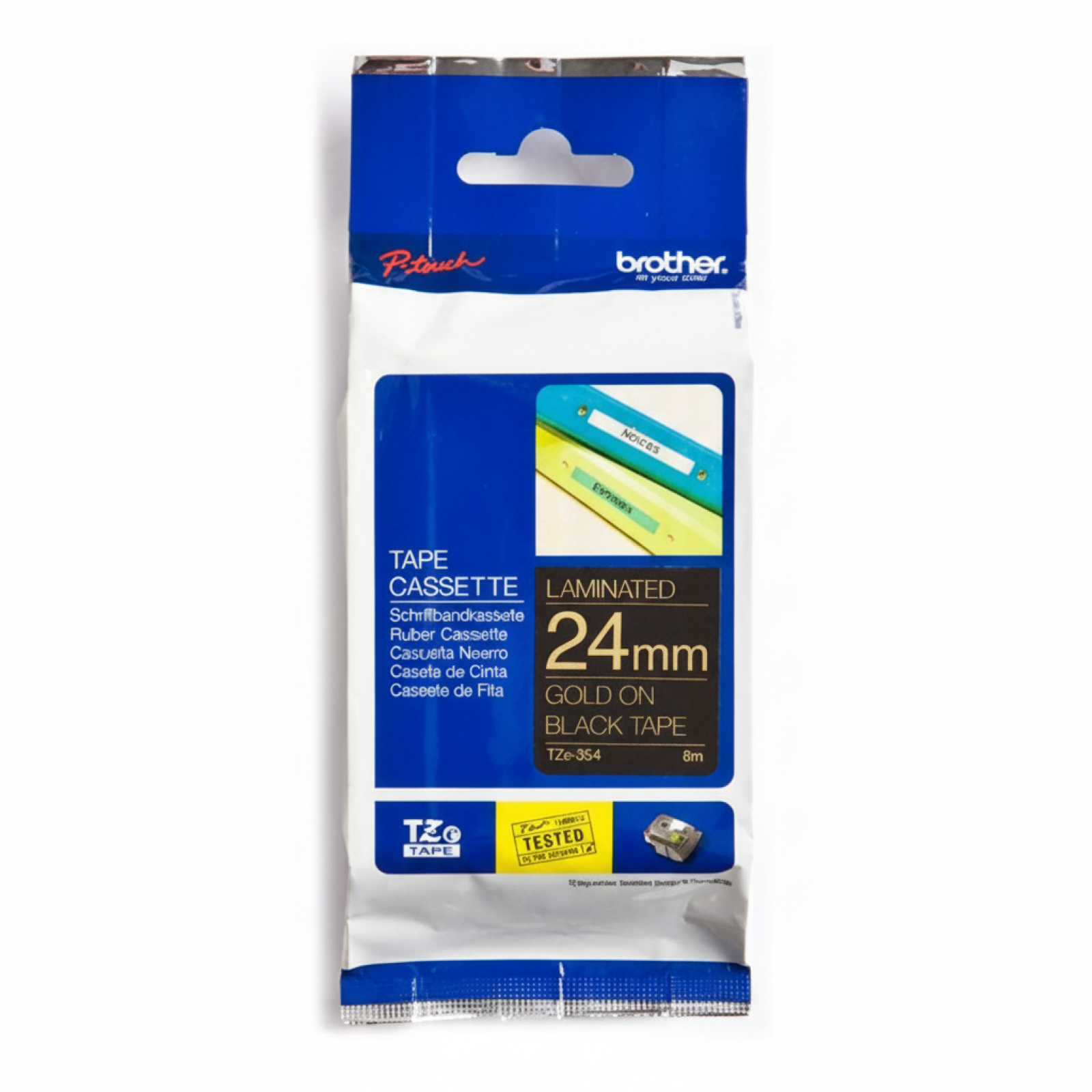 Original OEM Laminated Tape Brother TZe-354 (TZE354) (Black) (24 mm, 1,6 m, Black, Gold)