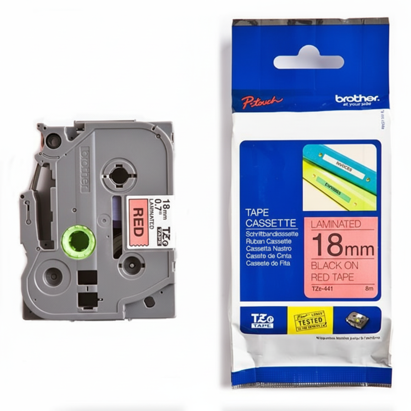 Original OEM Ribbon Brother TZe-441 (TZE441) (Red) (18 mm, 8 m, Red)