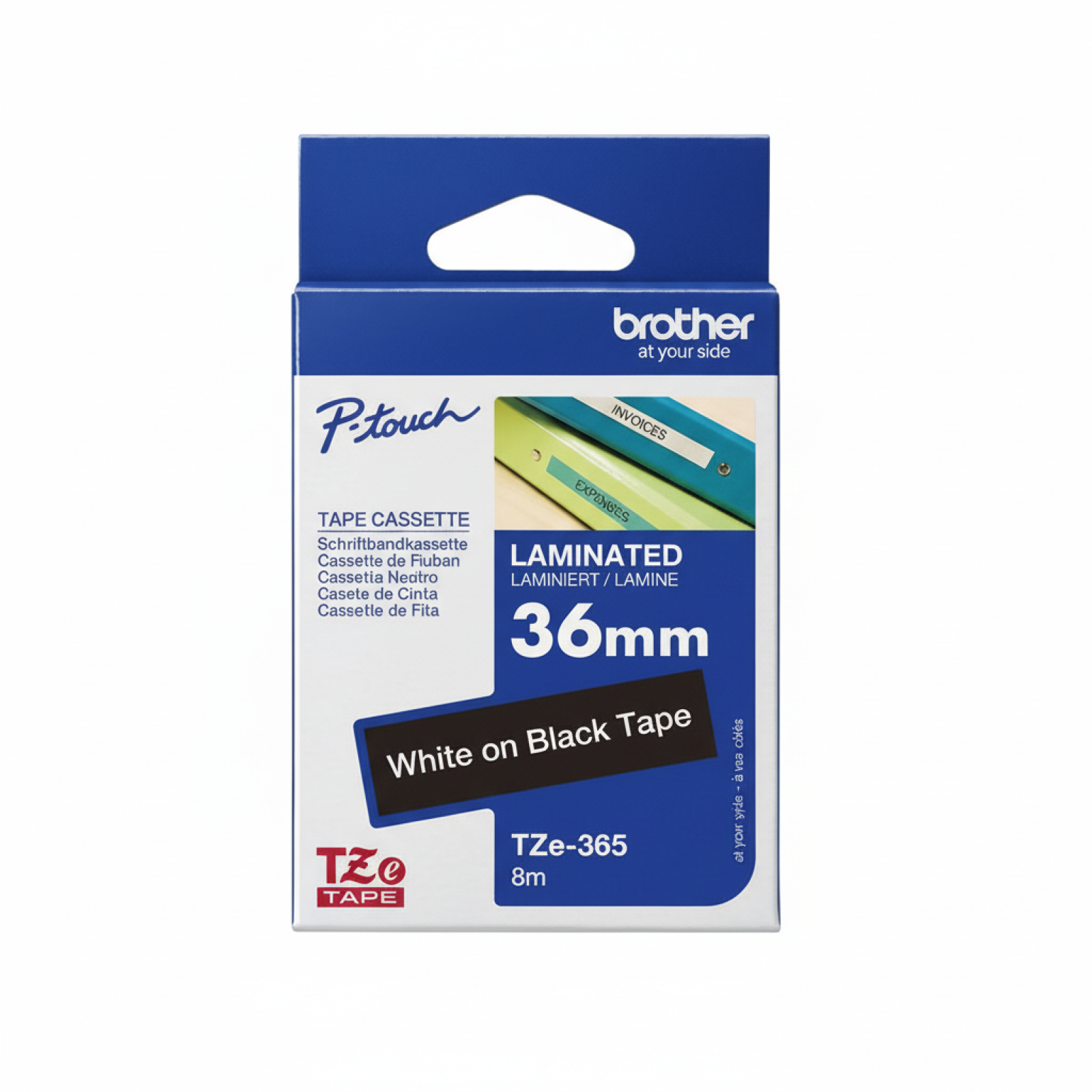 Original OEM Ribbon Brother TZe-365 (TZE365) (Black) (36 mm, 8 m, Black, White)