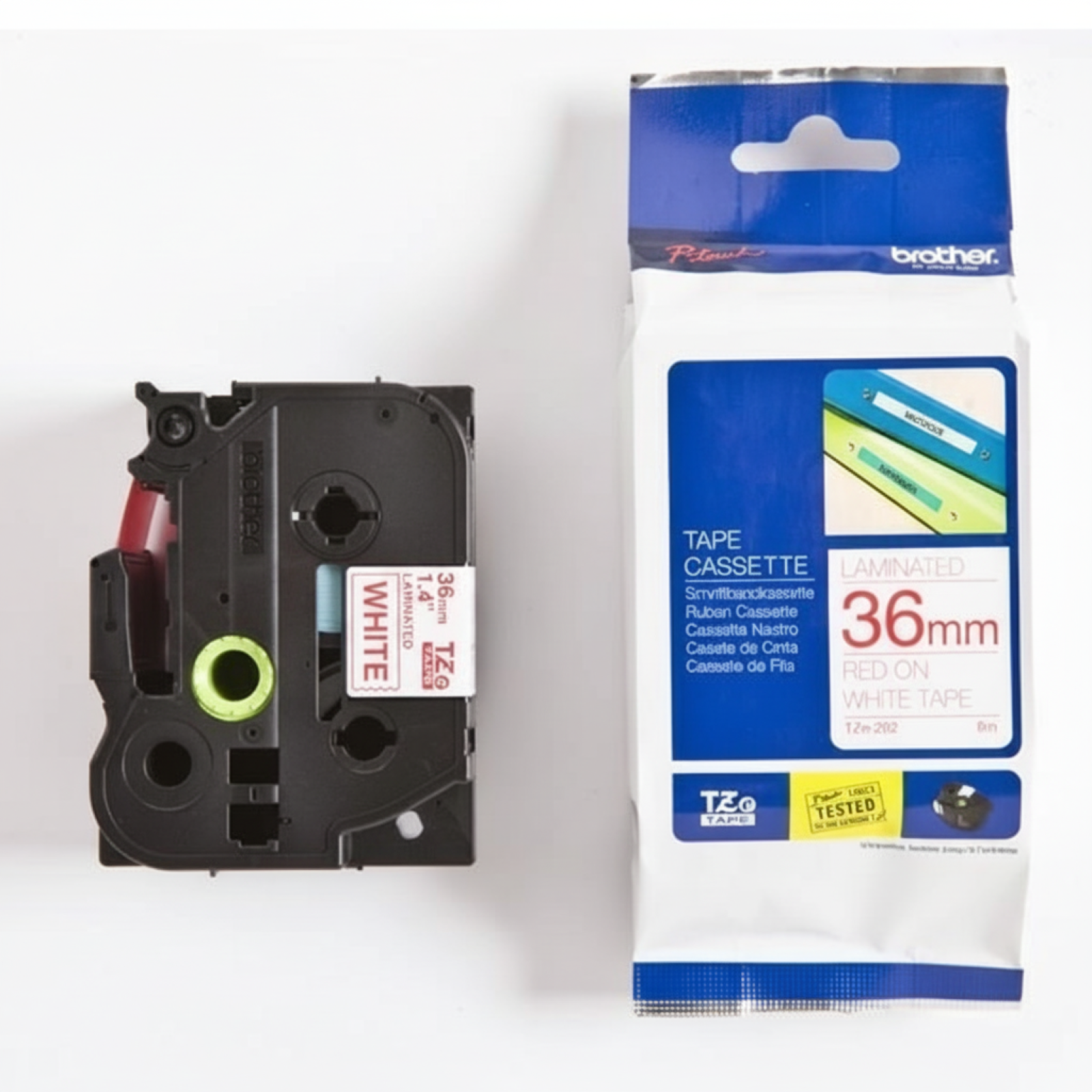 Original OEM Ribbon Brother TZe-262 (TZE262) (White) (36 mm, 8 m, White, Red)