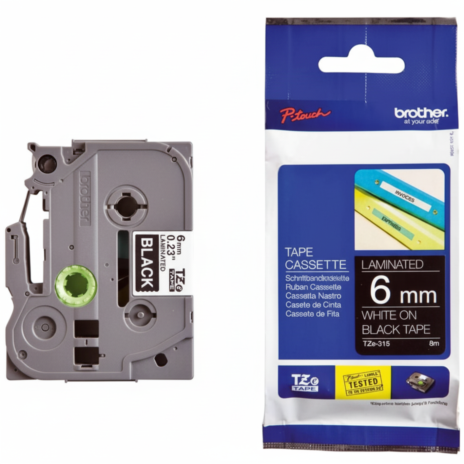 Original OEM Ribbon Brother TZe-315 (TZE315) (Black) (6 mm, 8 m, Black, White)