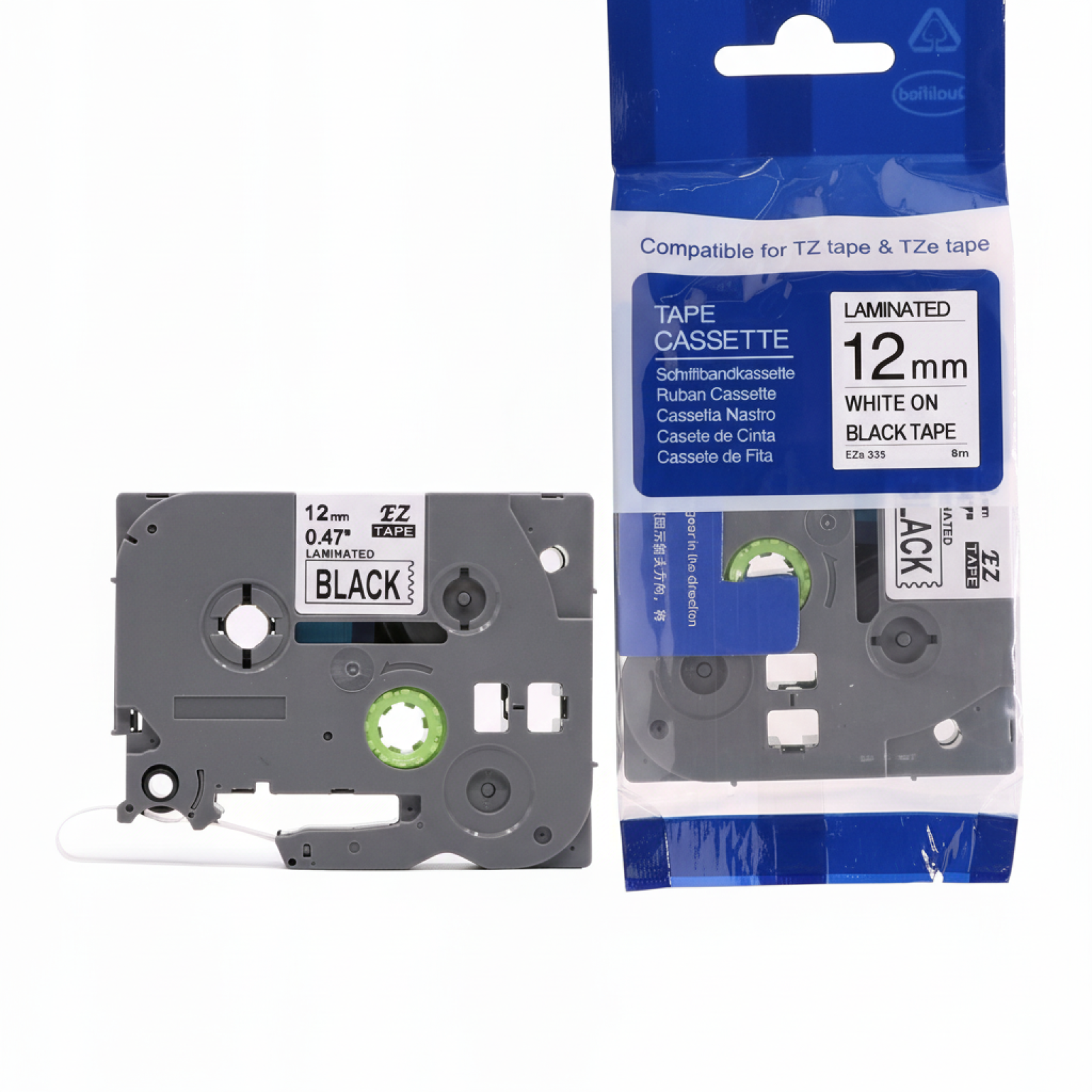 Original OEM Ribbon Brother TZe-335 (TZE335) (Black) (12 mm, 8 m, Black, White)