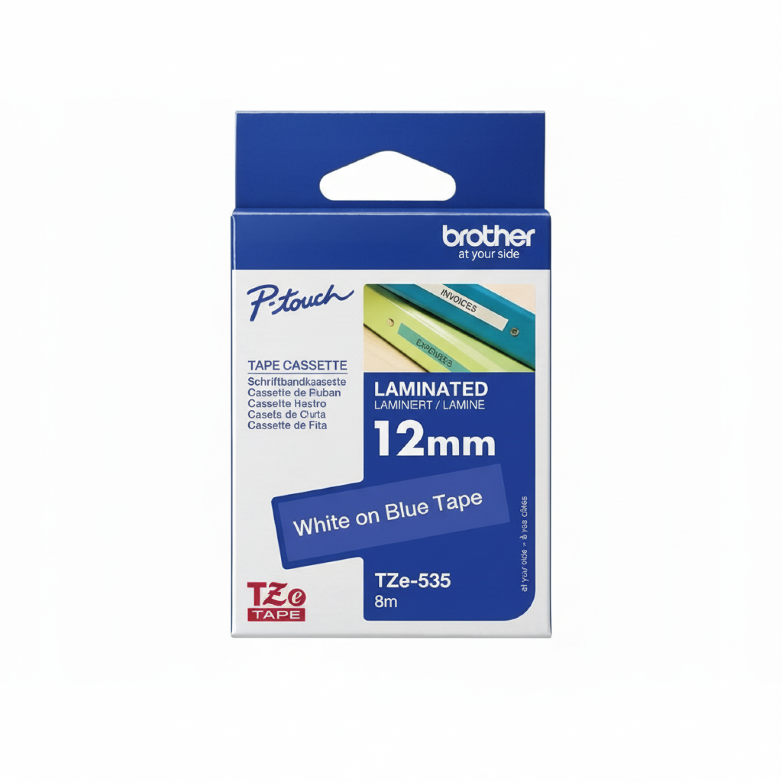 Original OEM Ribbon Brother TZe-535 (TZE535) (Blue) (12 mm, 8 m, Blue, White)