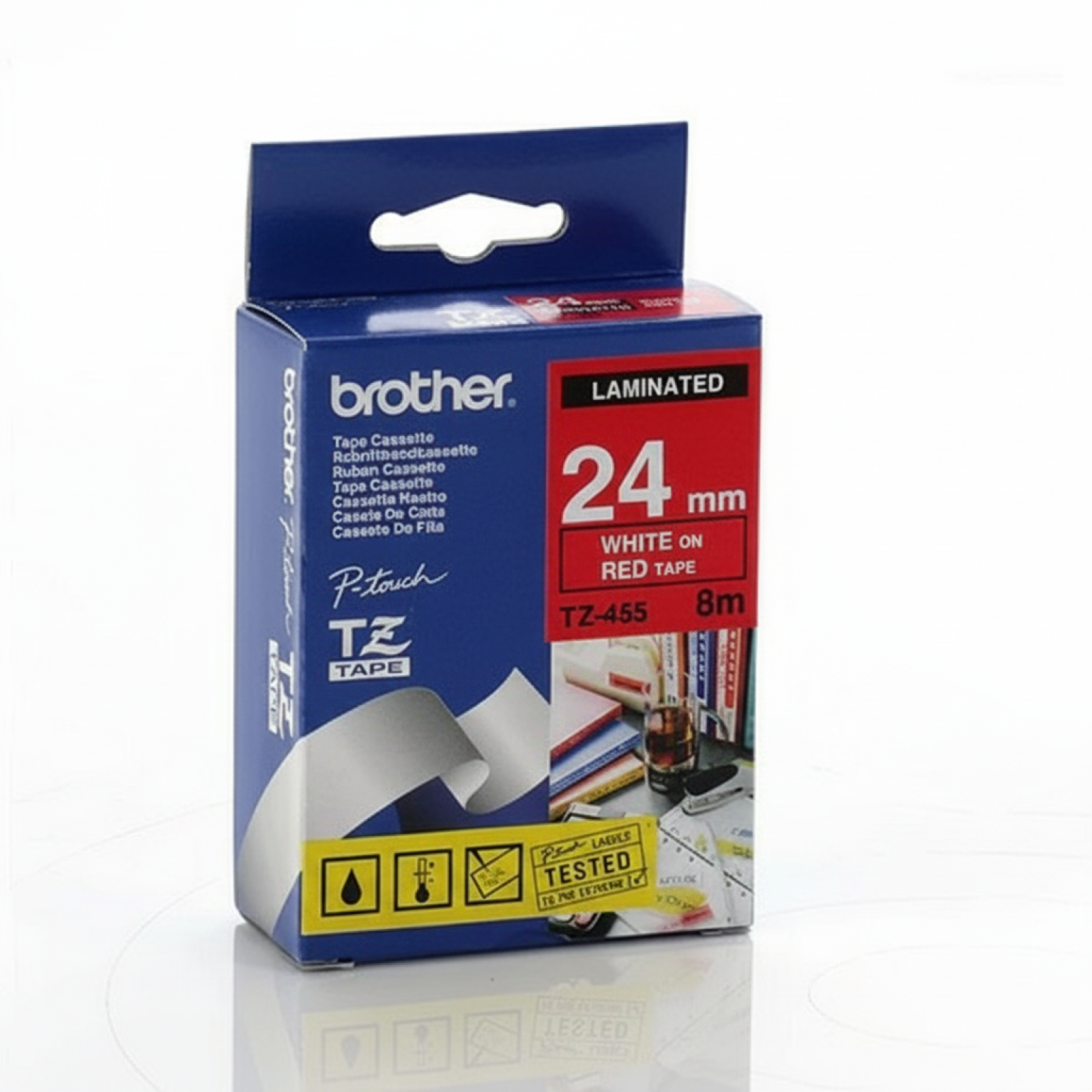 Original OEM Ribbon Brother TZe-455 (TZE455) (Red) (24 mm, 8 m, Red, White)