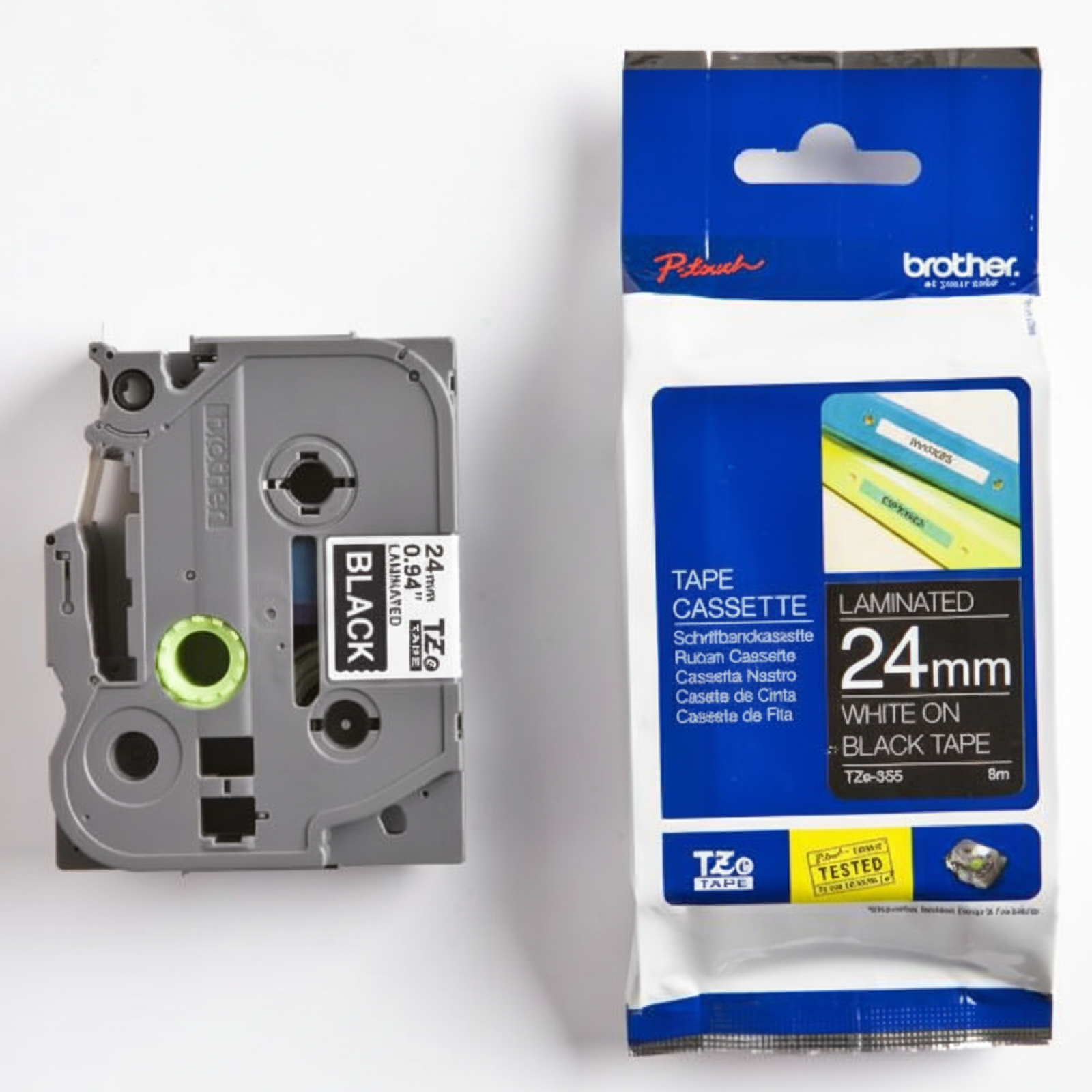 Original OEM Ribbon Brother TZe-355 (TZe355) (Black) (24 mm, 8 m, Black, White)