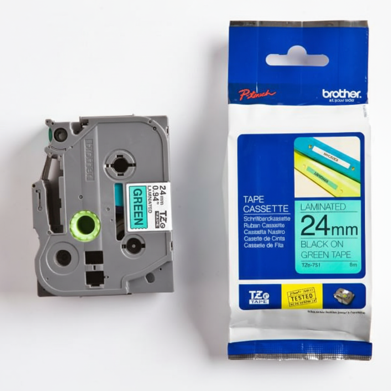 Original OEM Ribbon Brother TZe-751 (TZe751) (Green) (24 mm, 8 m, Green)