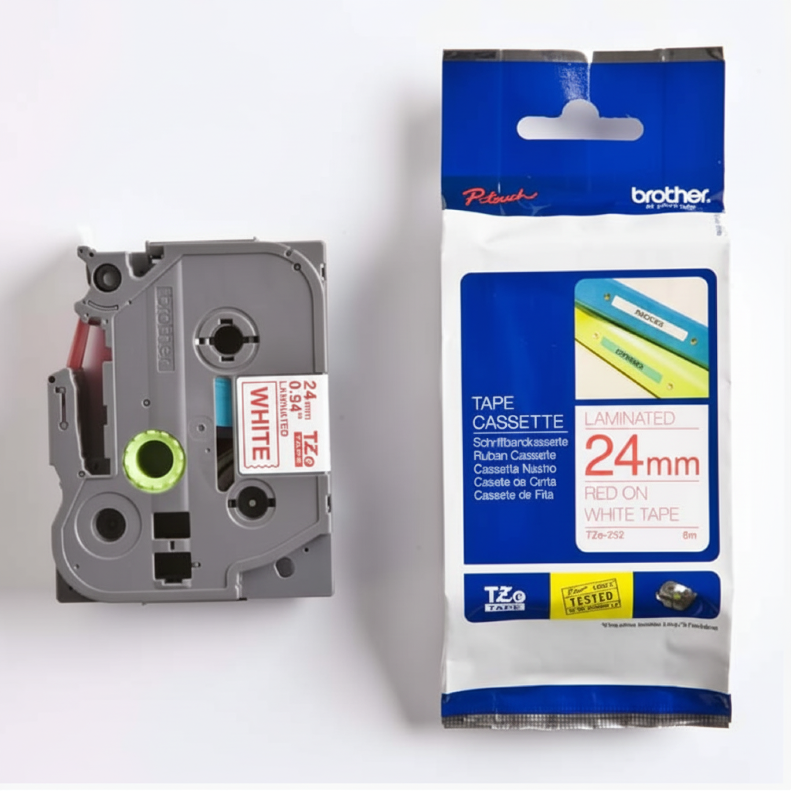 Original OEM Ribbon Brother TZe-252 (TZe252) (Red) (24 mm, 8 m, White, Red)