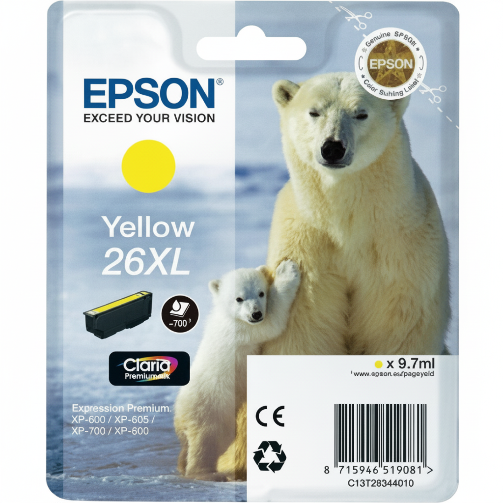 Original OEM Ink Cartridge Epson T2634 (C13T26344010) (Yellow)