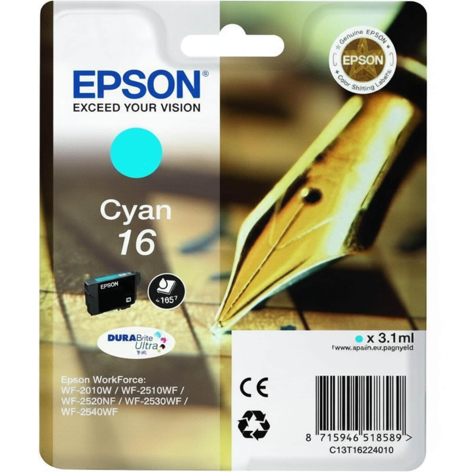Original OEM Ink Cartridge Epson T1622 (C13T16224010) (Cyan)