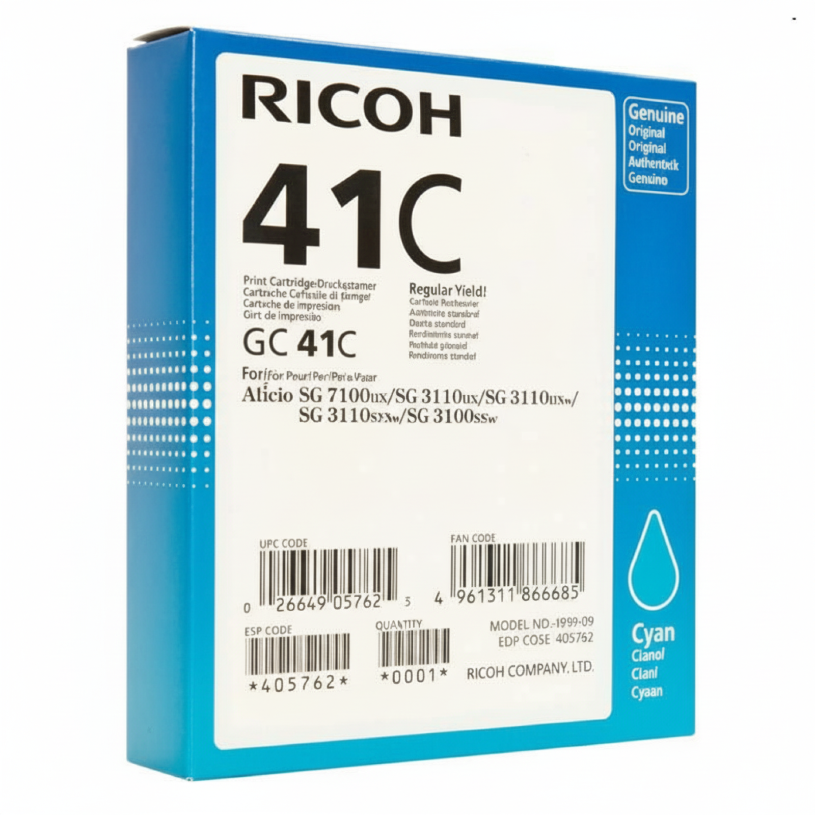 Original OEM Ink Cartridge Ricoh GC-41C (405762) (Cyan)
