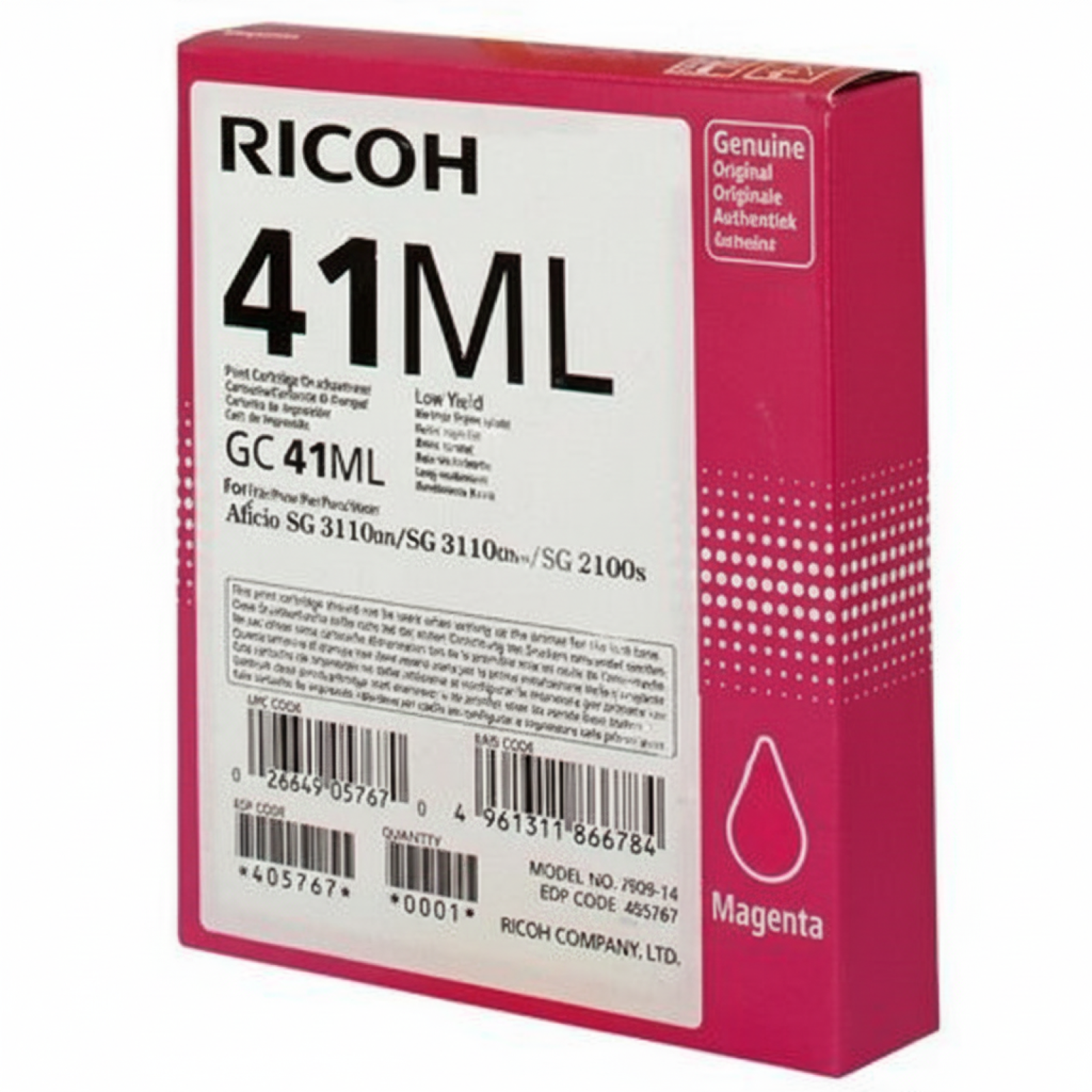 Original OEM Ink Cartridge Ricoh GC-41ML (405767) (Magenta)