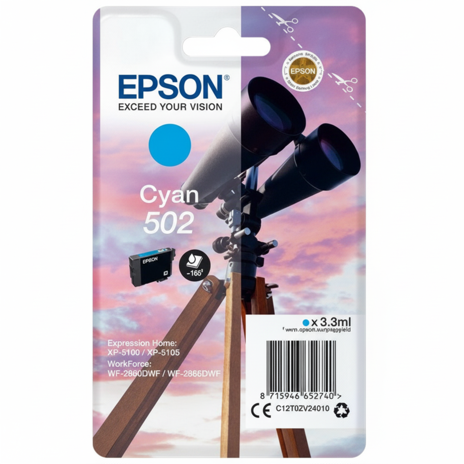 Original OEM Ink Cartridge Epson 502 (C13T02V24010) (Cyan)